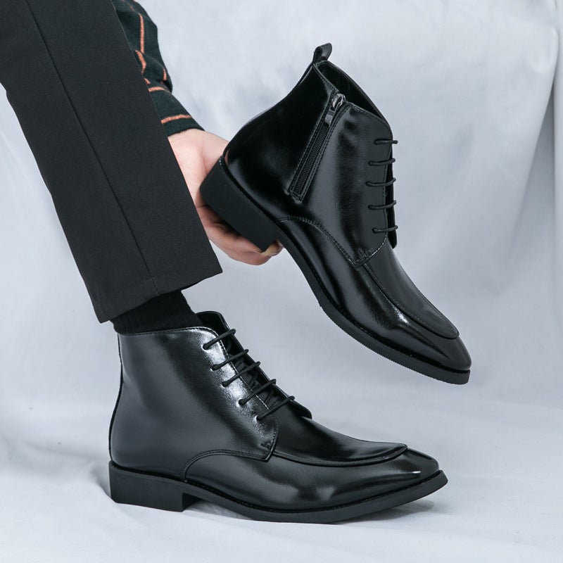 Plus Size Color Matching High-Top Zipper Lace-Up Business Formal Leather Boots Fashion High-Top Leather Boots - Image 5